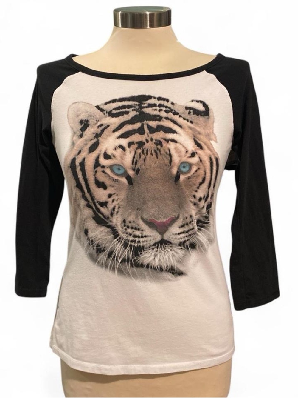 Women’s Black & White Tiger Graphic Raglan Tee